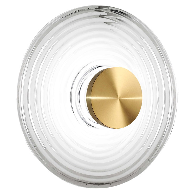 [WFD-1812LEDW-AGB-CLR] Luminaria decorativa tipo aplique de LED integrado 12W, 3000K, 900lm. Dimeable. Damp Location. (Aged Brass with Clear Rippled Glass)
